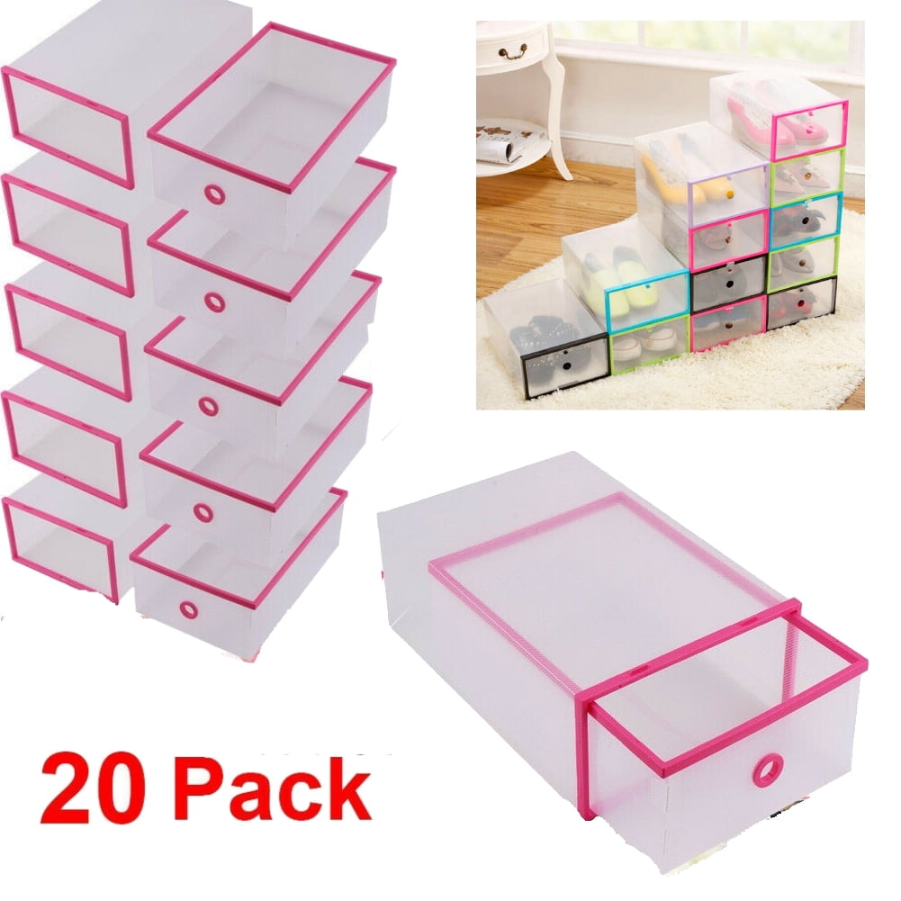 Senjay Pink 20pcs Plastic Clear Shoe Storage Boot Box