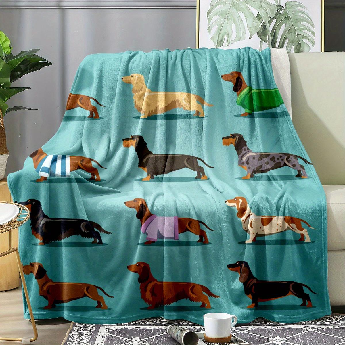 Dachshund Blanket Weiner Dog Blanket, Soft Blue Grey Sausage Fleece Flannel Blanket Blue Cute Doxie Plush Blanket Dachshund Adults Women