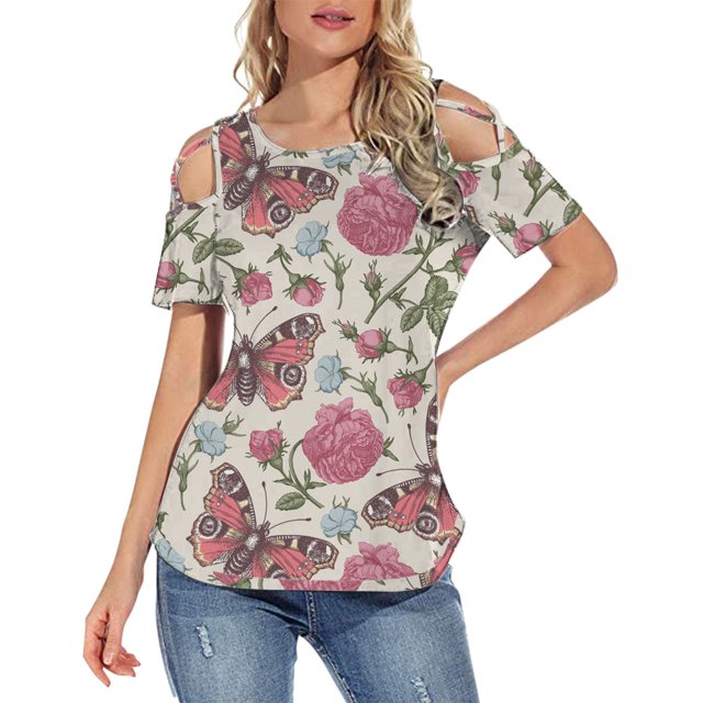 Camisas Para Mujer Tops Blusas Mujer T Manga Corta Túnica Tirantes Hombro Frío Odeerbi ODB140532