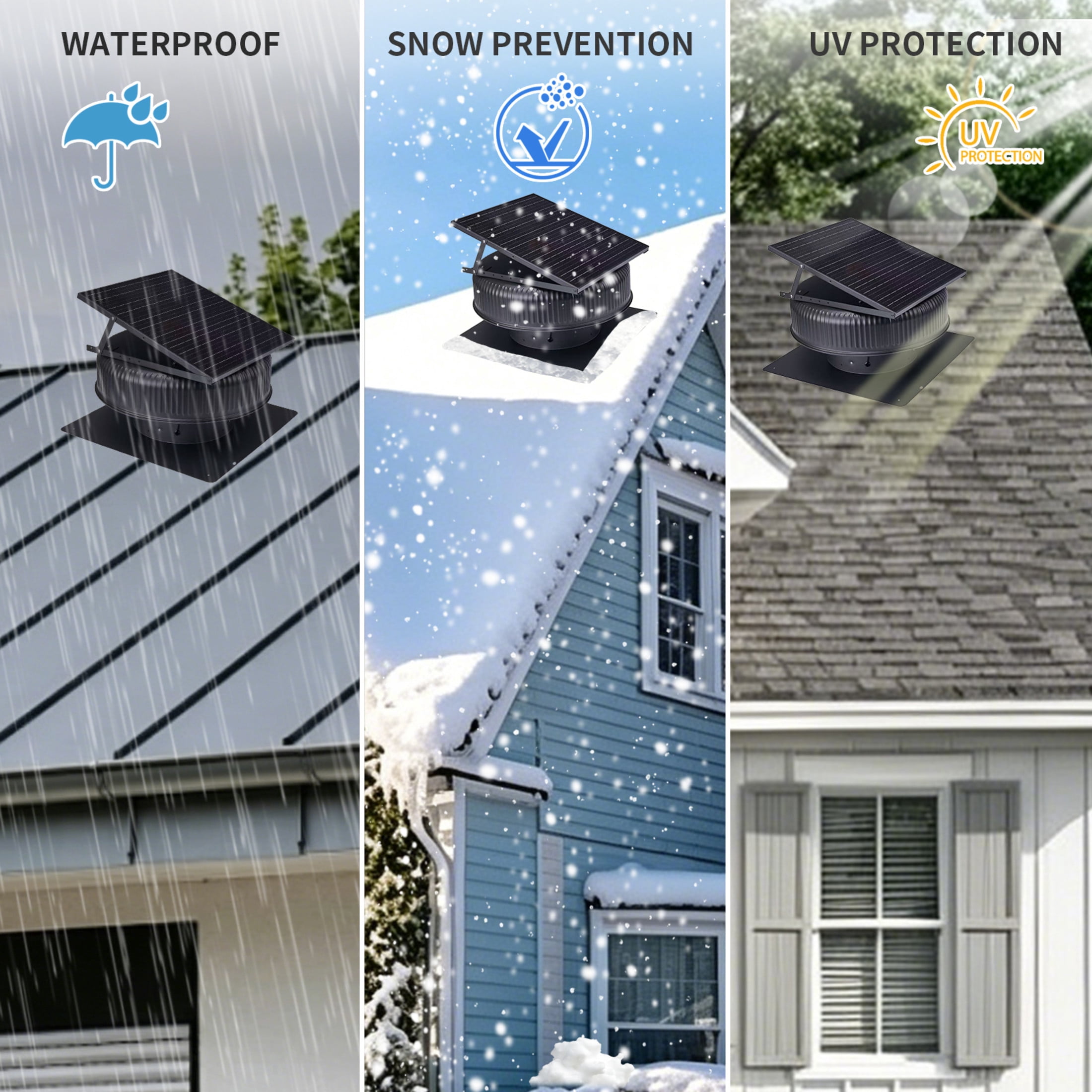 Noble House 12" Adjustable Aluminum Solar Roof Vent Fan, 42W Dual Power Attic Exhaust Fan with Smart Remote, Black