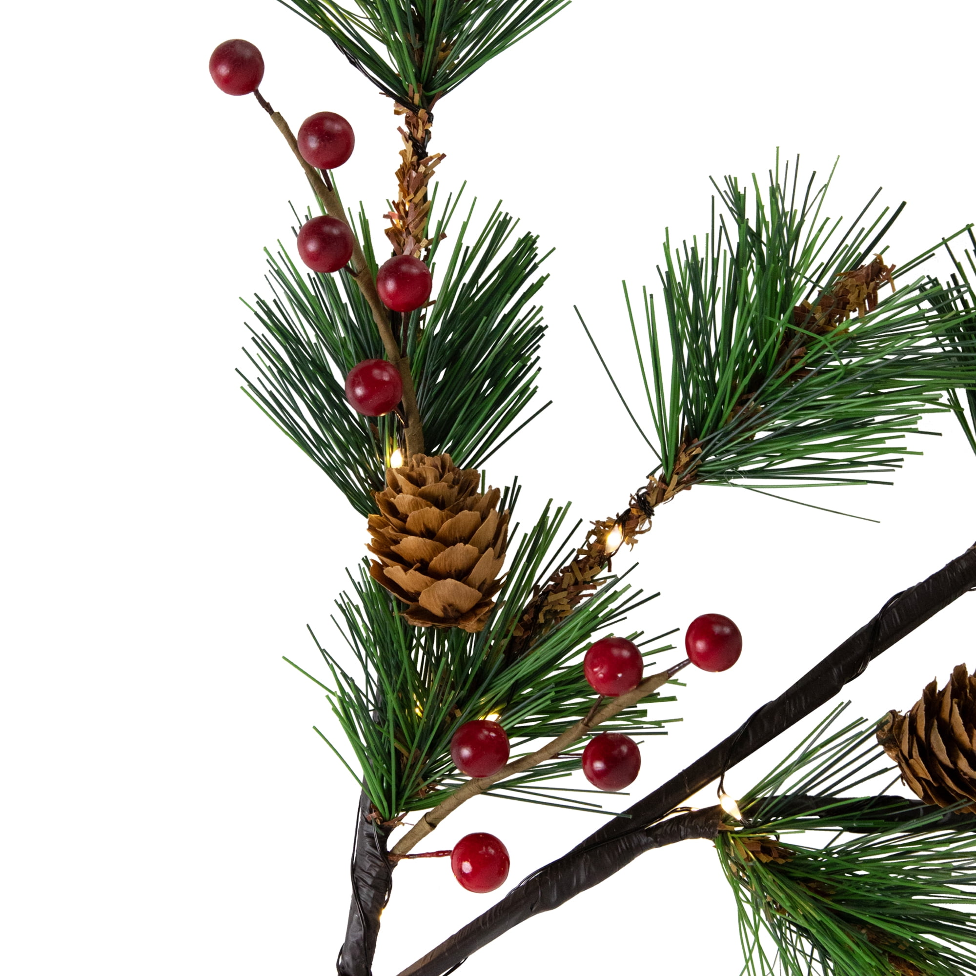 Northlight Lighted Berry and Pinecone Christmas Pine Spray - 29" - Warm White