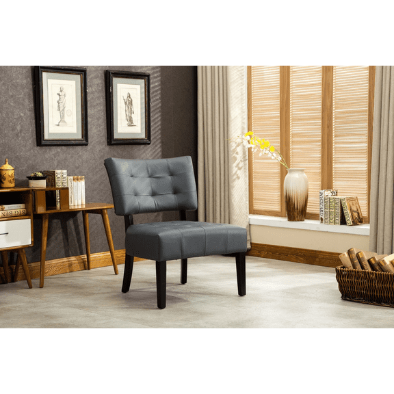 Bally Blended Grey Leather Tufted Accent Chair with Oversized Seating