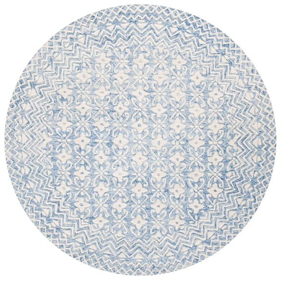 SAFAVIEH Blossom Azura Geometric Wool Area Rug, Blue/Ivory, 6' x 6' Round