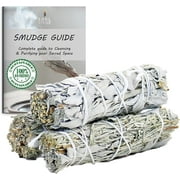 3 Pack Mixed White Sage and Blue Sage Smudge Sticks | Grown in California Smudge Bundles with Herbs Smudge Guide Included