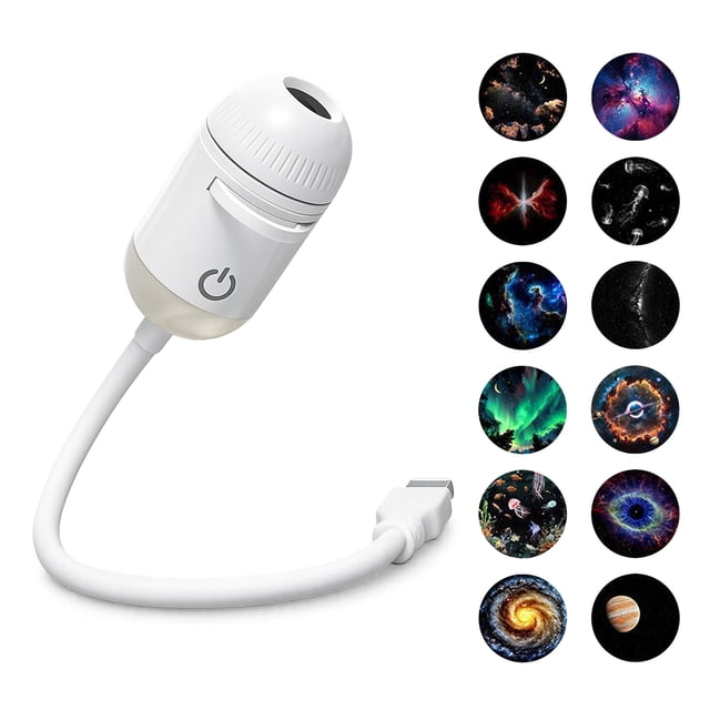 Salange 2-in-1 USB Projector Night Light with 12 Sliding Projection Films, Adjustable Brightness 360° Rotating Design for Car and Home Decoration,White