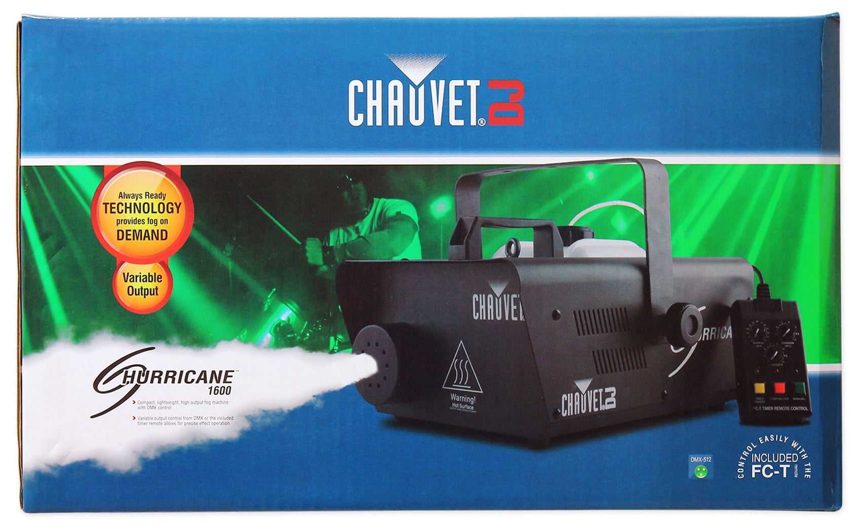 Chauvet DJ H1600 Hurricane 1600 DMX Fog Machine+Remote Timer -25,000 CFM+Speaker