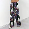 thumbnail image 3 of Fabrcox Halloween Women Pajama Pants Funny Pumpkin Ghost Cat Women's Lounge Pants Spooky Cozy Fall Winter Wide Leg Womens Sleep Pants, 3 of 5