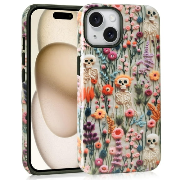 Funda de teléfono Mainrenka Halloween para iPhone 13 Skeleton Floral
