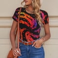 thumbnail image 4 of KLL Women 's Crew Neck Bodysuit Jumpsuits A Bright Abstract Print Short onesies Stretch T Shirts, 4 of 5