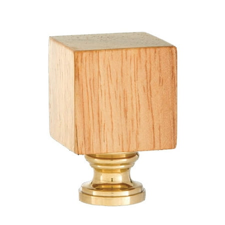 - B&P Lamp® Wooden Cube Design, Oak Finish Finial, Brass Brass Base