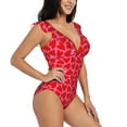 thumbnail image 3 of Haiem Red Love Heart Women's Ruffle One Piece Swimsuits Tummy Control Bathing Suit V Neck Swimwear Slimming for Teen Girls-, 3 of 8