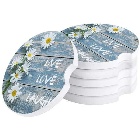

ZHANZZK White Daisy Flowers on Rustic Blue Wooden Barn Set of 2 Car Coaster for Drinks Absorbent Ceramic Stone Coasters Cup Mat with Cork Base for Home Kitchen Room Coffee Table Bar Decor