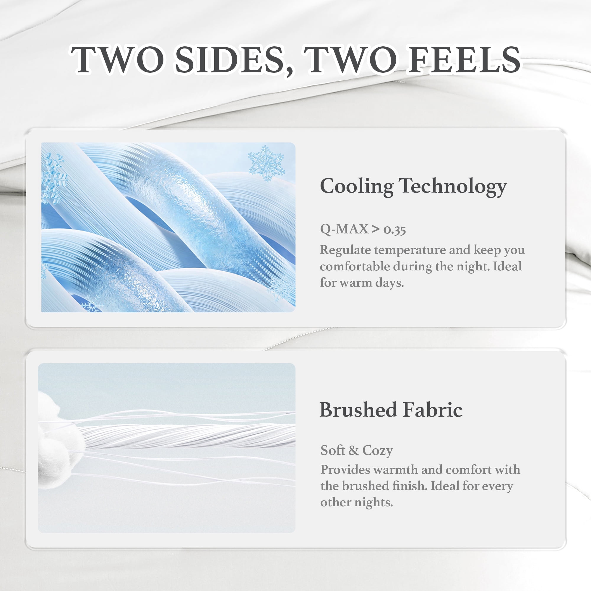 HOMTEC Reversible 3-Piece Comforter Set, All Season Double-Sided Comforter with 2 Pillowcases, Full/Queen Size, White