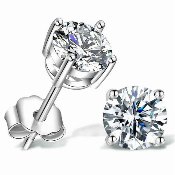 Om Jewels Moissanite Round Cut Solitaire Stud Earrings 14k White Gold Plated for Women
