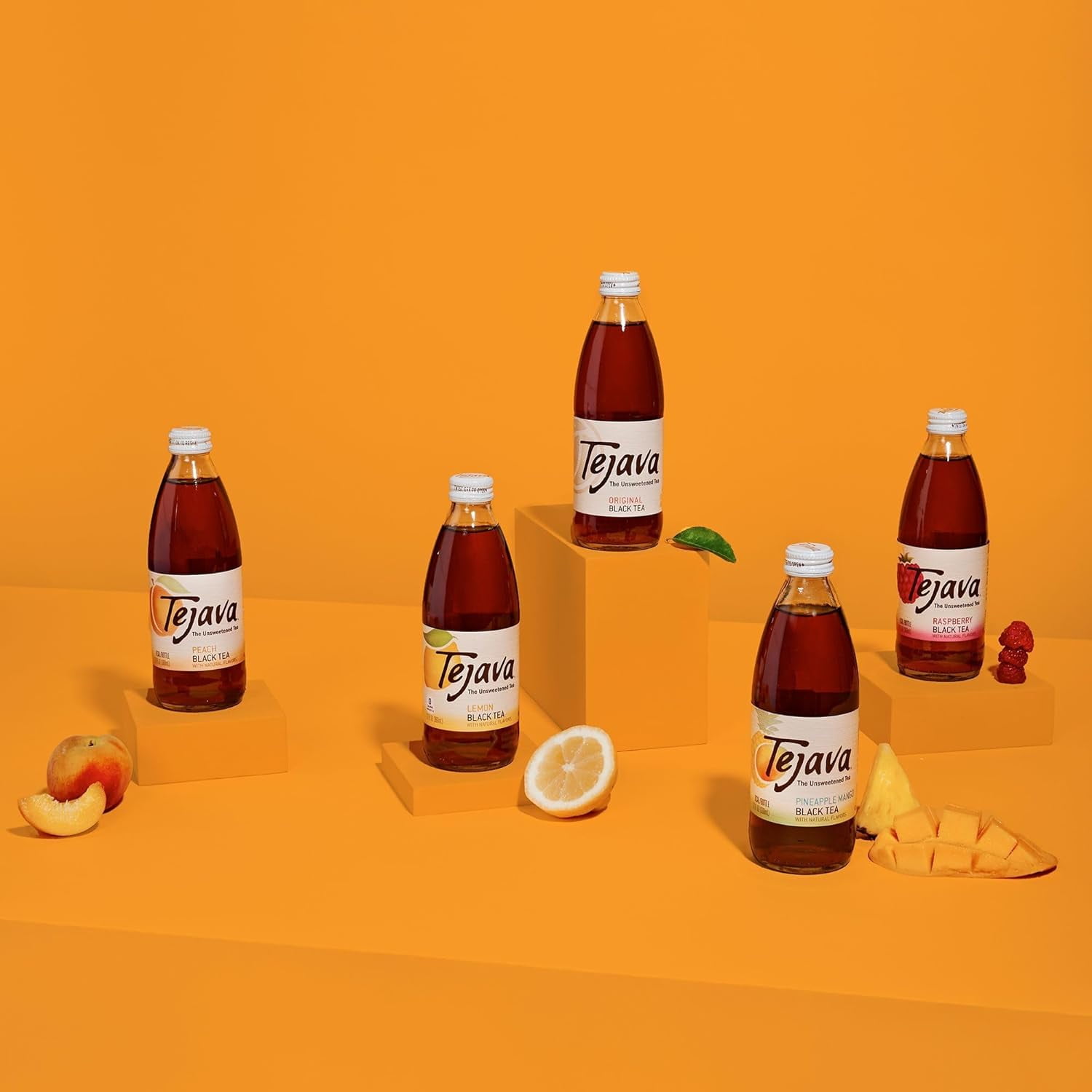 Tejava Peach Black Iced Tea, 4 Pack, 12oz Glass Bottles, Unsweetened, Non-GMO, Kosher, No Sugar or Sweeteners, No calories, No Preservatives, Brewed in Small Batches