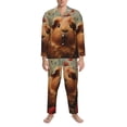 thumbnail image 3 of Yiaed Rose Cute Guinea Pig Print Men’s Pajamas Set - Long Sleeve Button Down Sleep Shirt and Pajama Bottoms Sleepwear Set Mens Pjs Sets Men's Pajama Bottoms-, 3 of 7