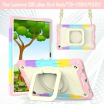 Dteck Case for Lenovo Tab M10 Plus 3rd Gen 10.6 inch 2022 TB-125F/128F,Heavy Duty Rugged Silicone Case Hand Grip Shockproof Armor Kickstand Cover with Shoulder Strap,Colorful Pink