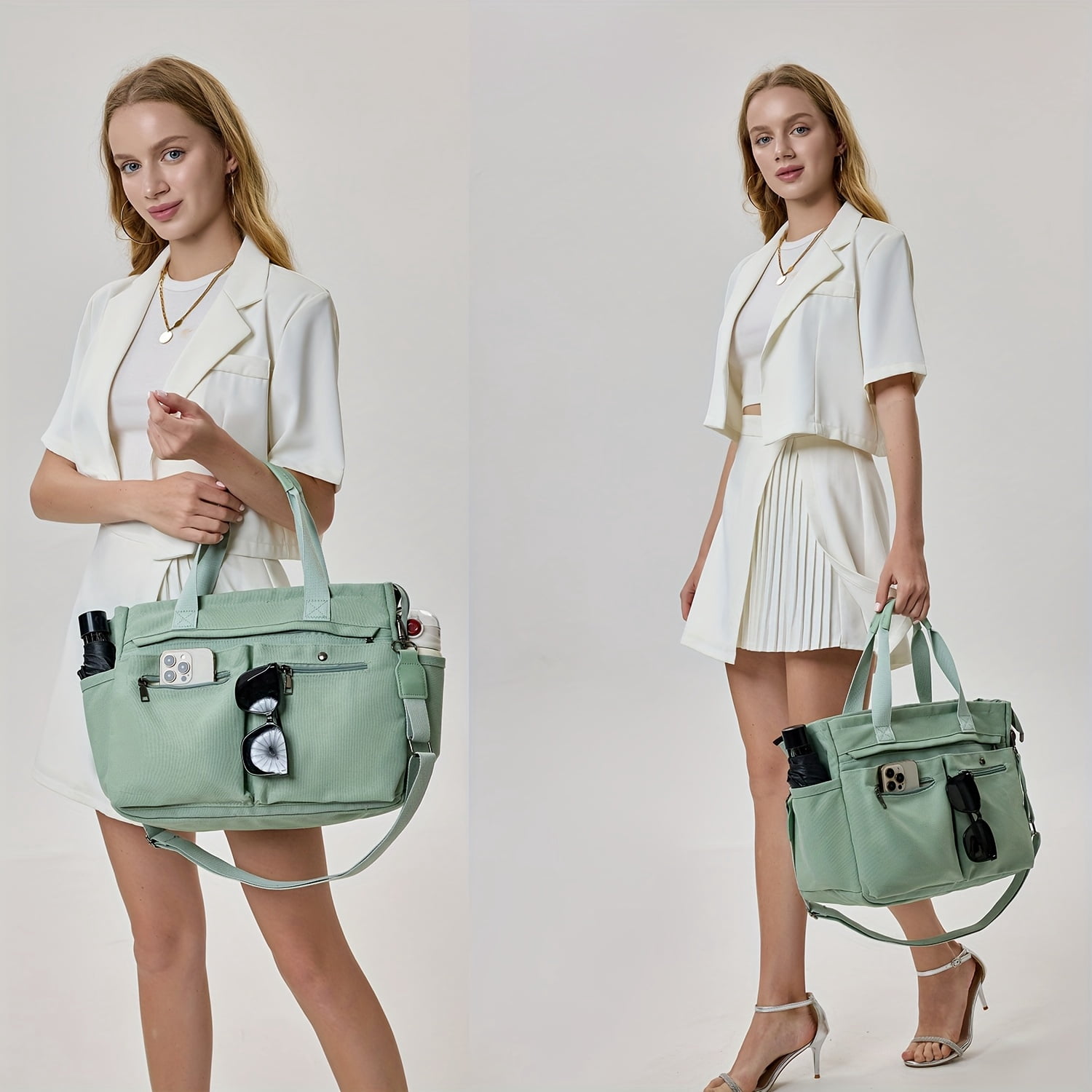 2pcs/Set Large Canvas Tote Bags for Women – Laptop-Friendly Work Totes with Crossbody/Shoulder Straps | Ideal for Travel, Gym & Daily Use