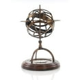 thumbnail image 3 of 7" x 7" x 11" Brass Armillary With Compass On Wood Base, 3 of 4