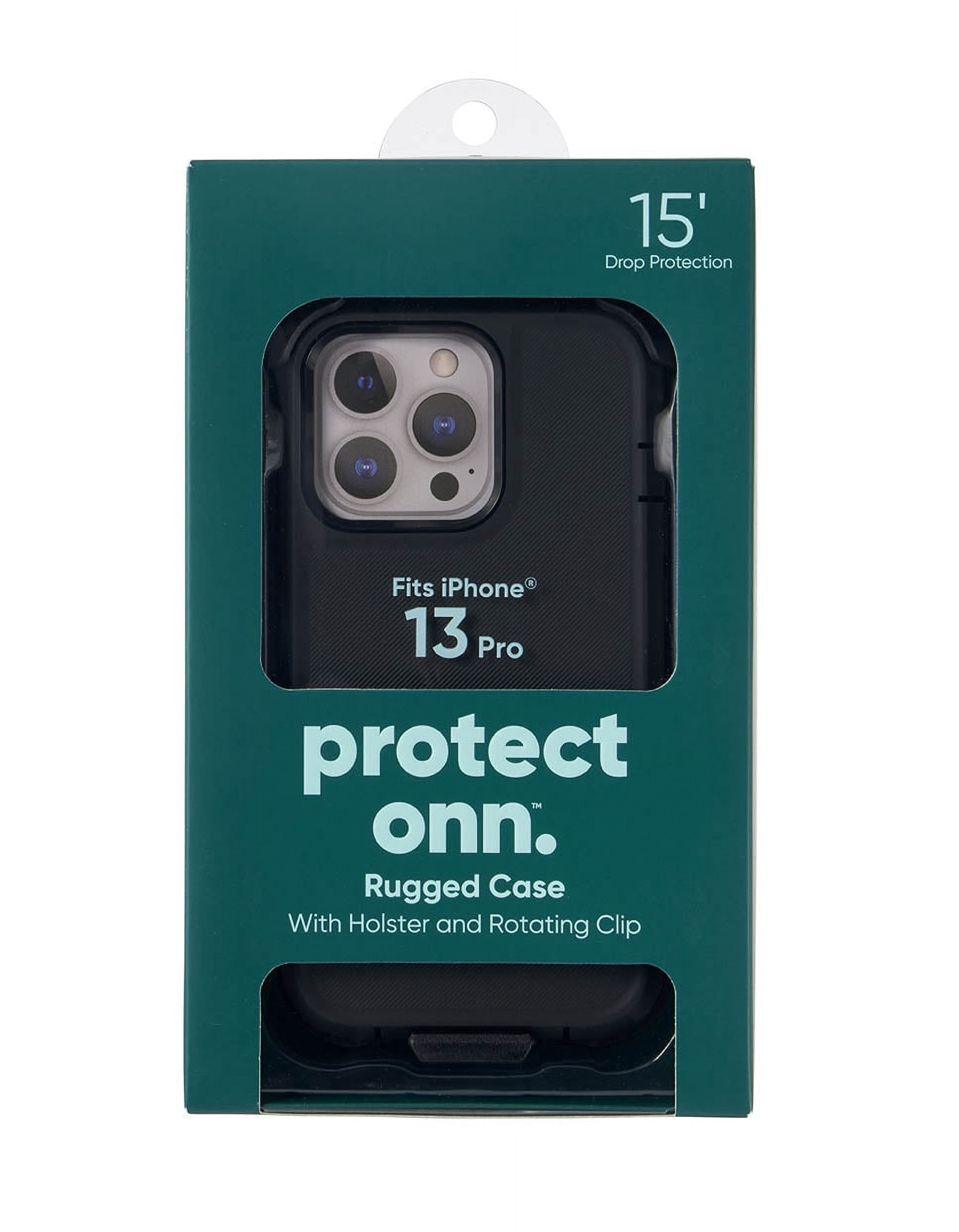 onn. Rugged Phone Case with Holster for iPhone 13 Pro - Black