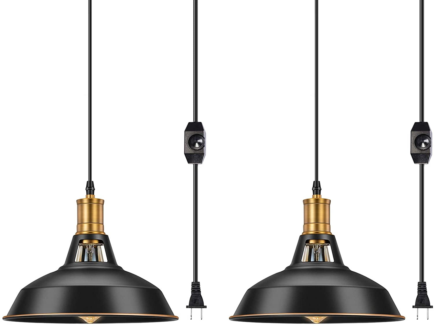 2 Pack Barn Plug in Pendant Light with Dimmable Switch Hanging Pendant Lamp for Kitchen Island Dining Room Bedroom 13.12Ft Cord
