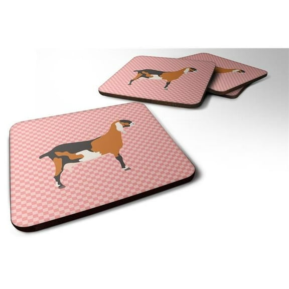 Anglo Nubian Goat Pink Check Foam Coaster, Set of 4
