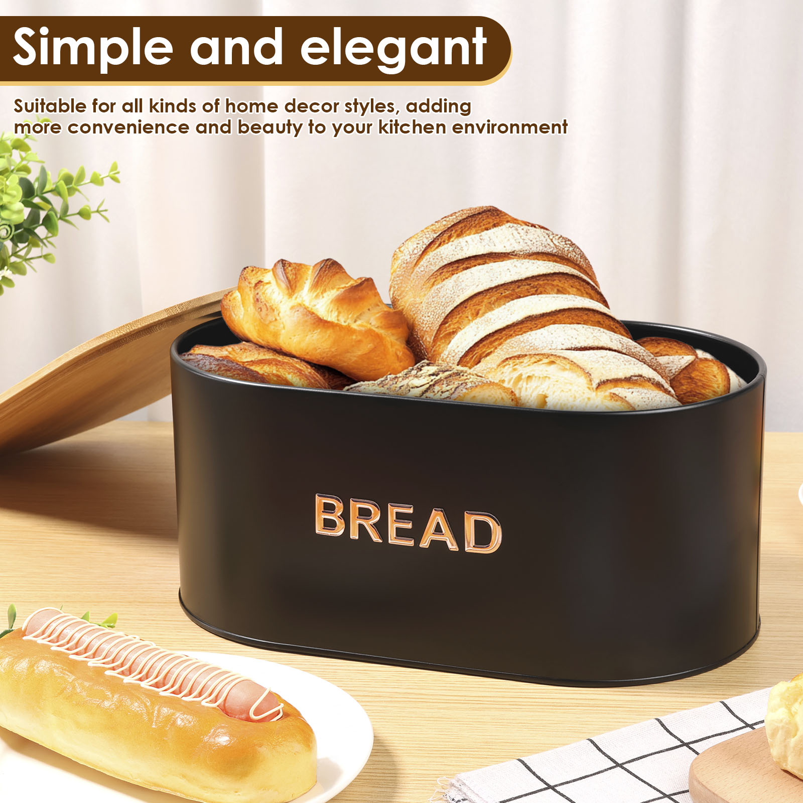 Grusce Bread Box for Kitchen Countertop, Bread Box with Cutting Board Lid, Bread Box, Bread Bin Organizer, Bread Holder, Kitchen Countertop Storage Bin Space Saving for Home Kitchen