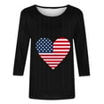 thumbnail image 5 of Womens 3/4 Sleeve American Flag T-Shirts Crew Neck 4Th Of July Summer Graphic Tee Tops Black 2XL, 5 of 5