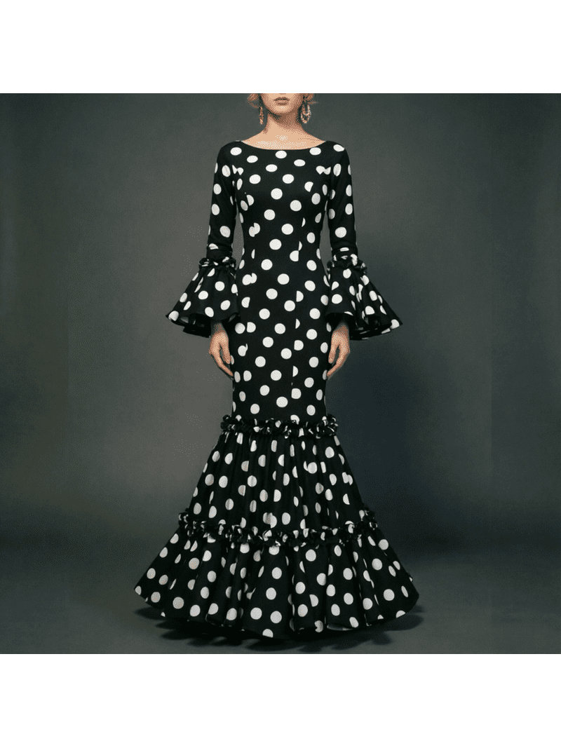 ladies fishtail dresses Elegant Dress Fashionable Trumpet Sleeves Polka Dot Decoration Cascading Ruffle Hem Sexy Ladies Evening Dress _okendo:syndication_key:CL135985327