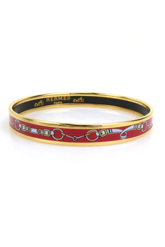 Pre-Owned Herms HERMES bangle bracelet in enamel, gold and red, for women, e61306a (Good)