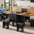 thumbnail image 3 of Uforic 7 Pieces Folding Dining Table Set with 6 Chairs, 67'' Drop Leaf Table Set with Storage Racks & Wheels，Multifunction Table Extension Dinner Table Set for 6 Peoples for Small Space, Brown, 3 of 11