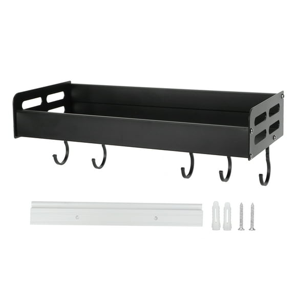 Estante de Aluminio Sincero negro con 6 ganchos para utensilios de cocina y condimentos