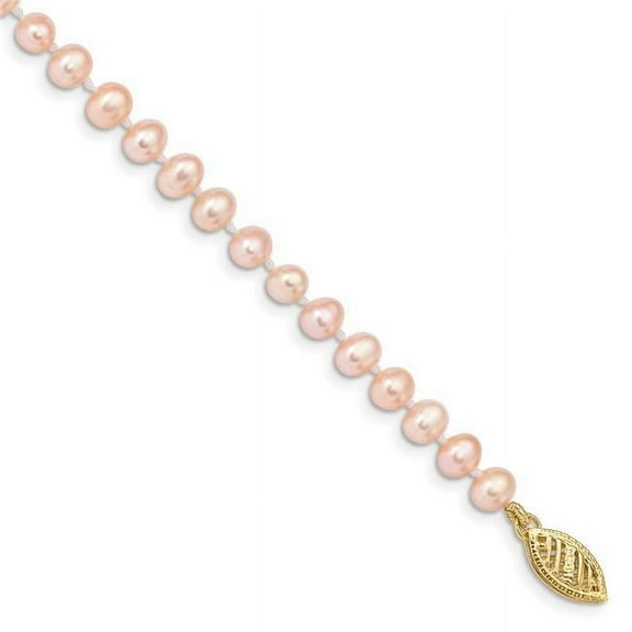 Primal Gold 14 Karat Yellow Gold 4-5mm Pink Near Round Freshwater Cultured Pearl Bracelet