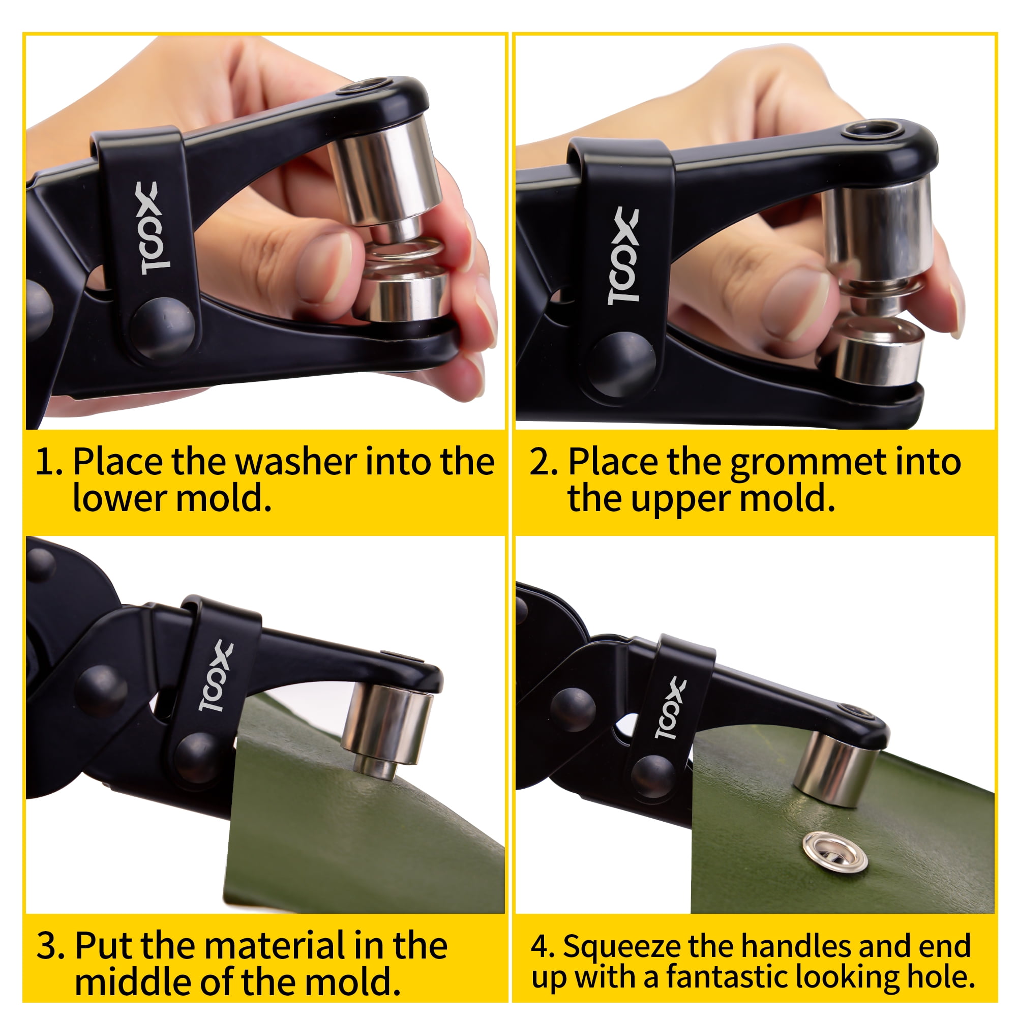 XOOL Grommet Tool Kit with Leather Hole Punch Pliers, Grommet Kit with 200PCS Grommets of 3/8 inch 10mm, Eyelet Kit, Banner Maker for Fabric Canvas