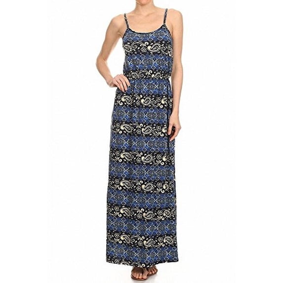Sassy Apparel Women's Stylish Floral and Paisley Print Maxi Dress Skirt (Small, Navy-04)