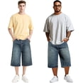 thumbnail image 2 of GINGTTO Men's Baggy Loose Fit Below Knee Denim Shorts, 2 of 8