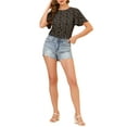thumbnail image 3 of Allegra K Women's Floral Butterfly Short Sleeve Round Neck Casual Blouse Tops, 3 of 7