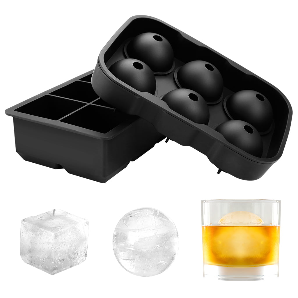 Lot Of 2 Ice Ball Maker Mold Black Flexible Silicone Ice Tray 