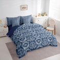 thumbnail image 3 of jejeloiu Gothic Damask 7 Pieces Bedding Comforter Set,Blue Baroque Flower Full Bedding Set For Men Women Reversible, 3 of 8