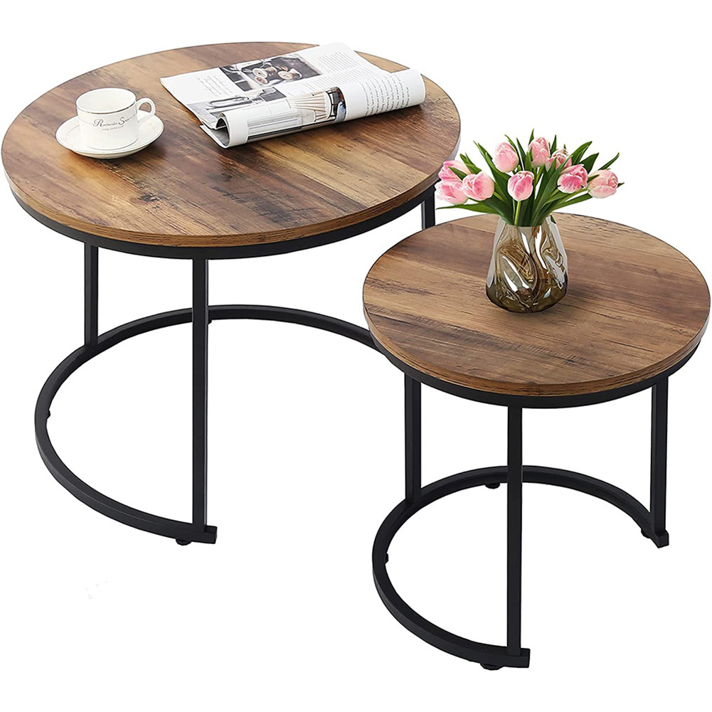 Wooden Nesting Coffee Tables for Living Room Round End Tables, Set of 2