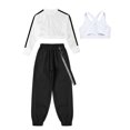 thumbnail image 6 of Aiihoo Kids Girls Sports Gymnastics Workout Hip-hop Jazz Outfits Sleeveless Vest with Cargo Pants and Crop Top for Dance Performance White 6, 6 of 7