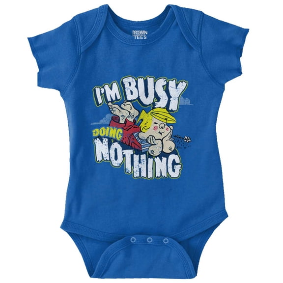 Dennis The Menace Busy Doing Nothing Romper Boys or Girls Infant Baby Brisco Brands NB
