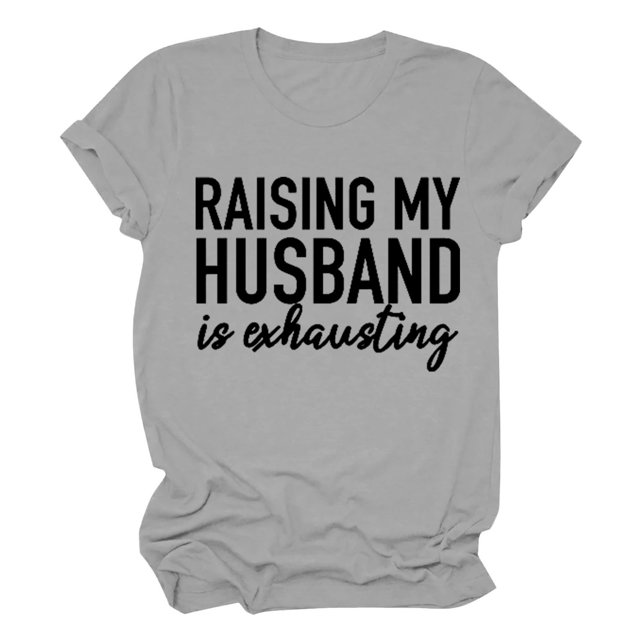 Liquidation! T-shirts Graphiques Uooqdmx, T-Shirts en Coton pour Femmes, T-Shirts à Citation pour Femmes, T-Shirt Imprimé "Racing My Husband" en Coton Col Rond Décontracté, T-Shirts Amusants, Gris m