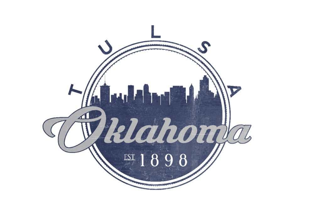 Tulsa, Oklahoma, Skyline Seal (Blue) (9x12 Wall Art Print, Home Decor)