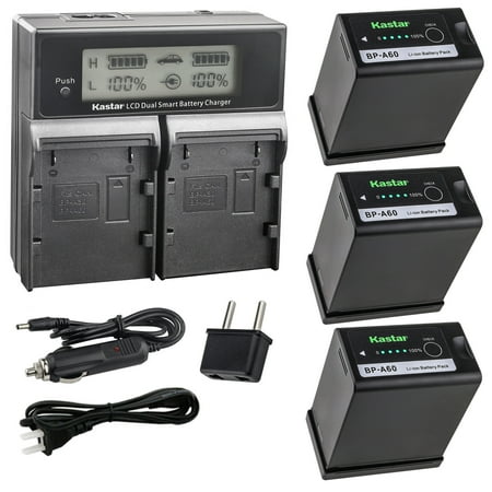 Kastar 3-Pack BP-A60 Battery and AC LCD Dual Fast Charger Compatible with Canon EOS C200 EOS C200B Cinema Camcorder EOS C220B PL Mount 4K UHD Digital Cinema Camera EOS C300 Mark II PL Cinema