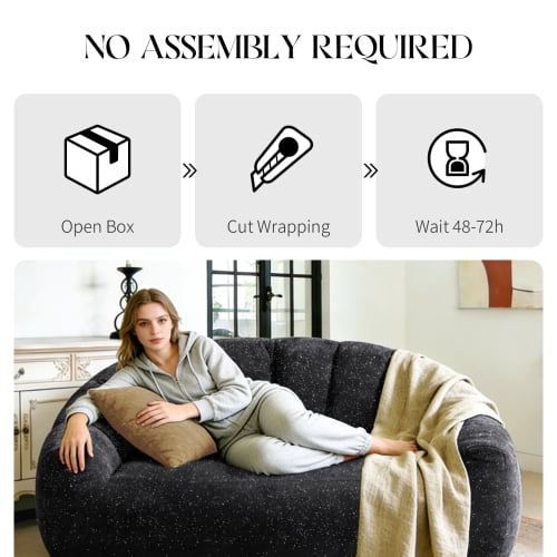Bear Paw Sofa, Oversized Bean Bag Chair with Armrest, Shiny Silver Thread Faux Fur Plush, Filler Included, Ergonomic Comfy Seating for Living Room, Bedroom & Lounge, Black