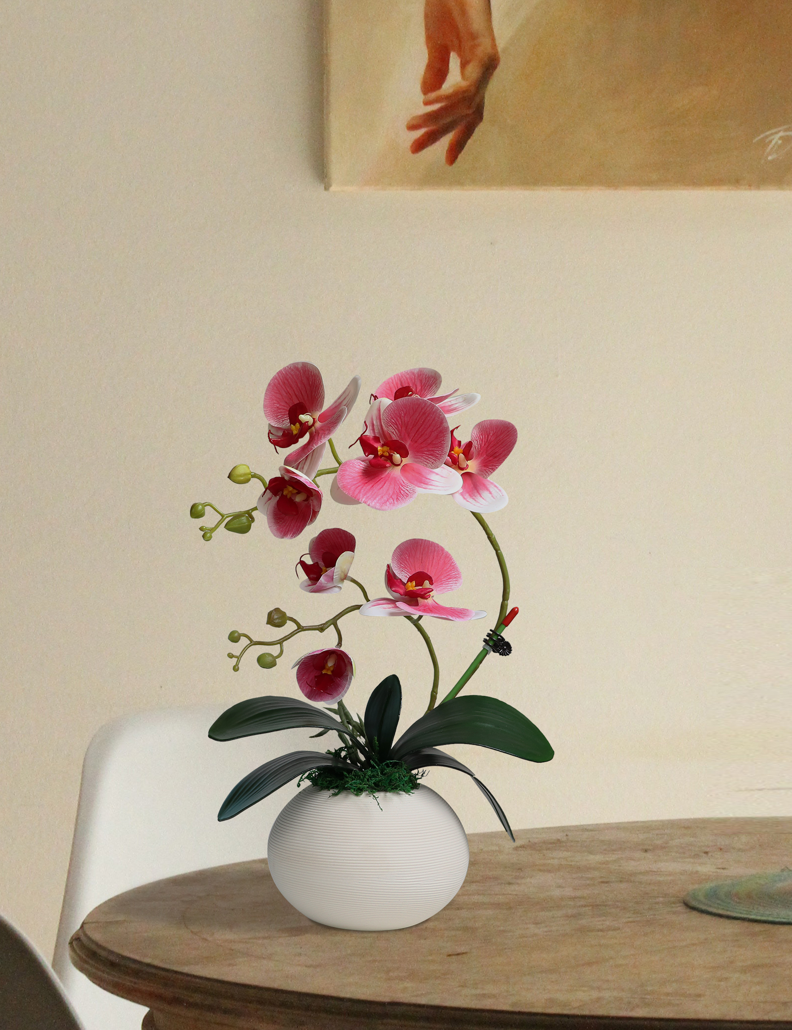 Forlaoers Modern 17" Pink Artificial Orchid Faux Flowers in vase Fake Plant Floral Arrangements Table Centerpieces for Dining Room Home Office Bathroom Decorations Indoor Farmhouse Wedding Decor
