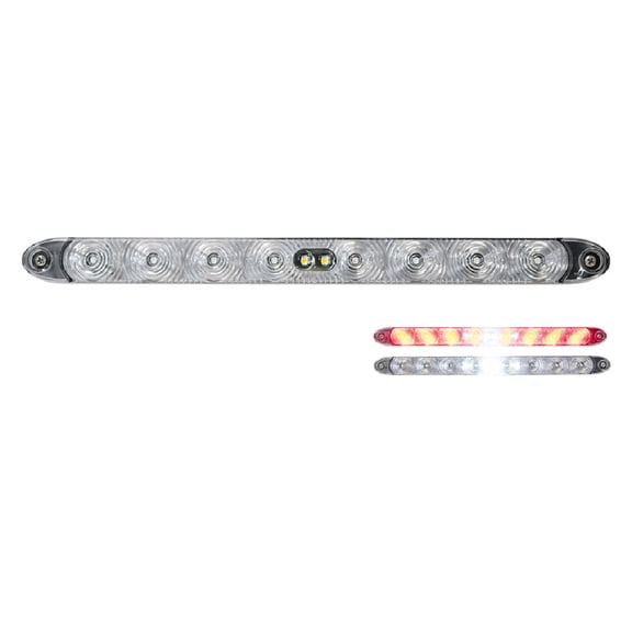 1 Pair 15"L Red 11 LED Clear Lens STT Lights w/Reverse. Trailer, Work Trucks