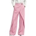 thumbnail image 2 of Women Plus Size Cotton Linen Wide Leg Pants High Waisted High Elastic Button Casual Straight Leg Pants, 2 of 6