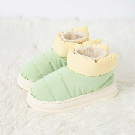 

QWZNDZGR Winter Women Men s Plush Slippers Home Floor Unisex Thick Flat Sole Footwear Warm Cotton Snow Ankle Boots Couple Ladies Slippers